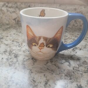 Vintage Hugo Hege Cat and Butterfly Coffee Mug